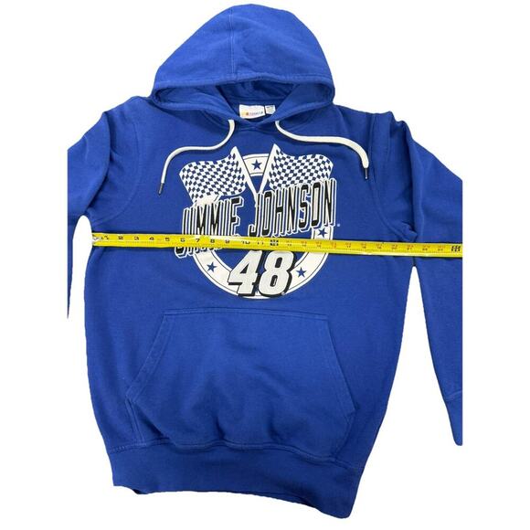 Jimmy Johnson #48 NASCAR Hoodie Men’s Sz M Blue Pullover Sweatshirt Racing Flags - Picture 8 of 9